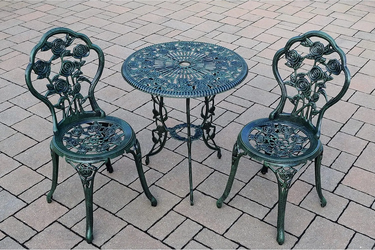 Oakland Living Corporation Camellia Cast Aluminum Verdi Green 3-piece Bistro Set with Table and 2 Chairs