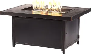 Oakland Living Rectangular 48 in. x 36 in. Aluminum Propane Fire Pit Table, Glass Beads, Two Covers, Lid, 57,000 BTUs in Copper Finish Black