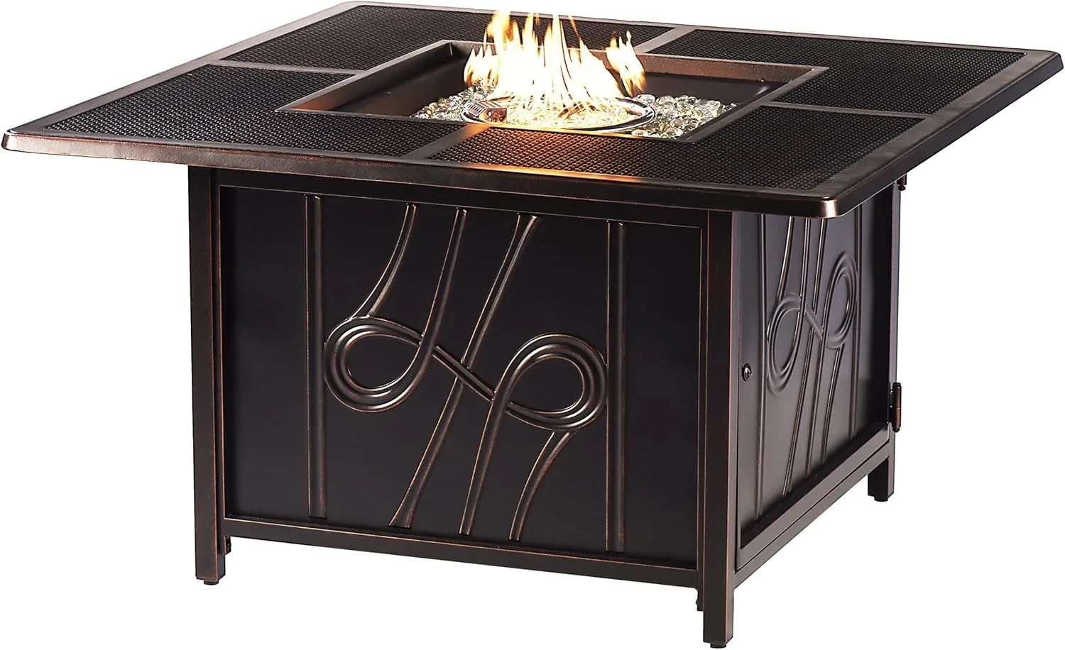 Oakland Living Square 42 in. x 42 in. Aluminum Propane Fire Pit Table with Glass Beads, Two Covers, Lid, 57,000 BTUs Antique Copper Copper Finish,Gold