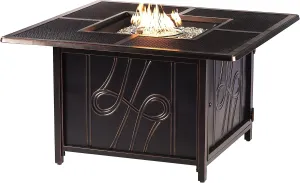 Oakland Living Square 42 in. x 42 in. Aluminum Propane Fire Pit Table with Glass Beads, Two Covers, Lid, 57,000 BTUs Antique Copper Copper Finish,Gold