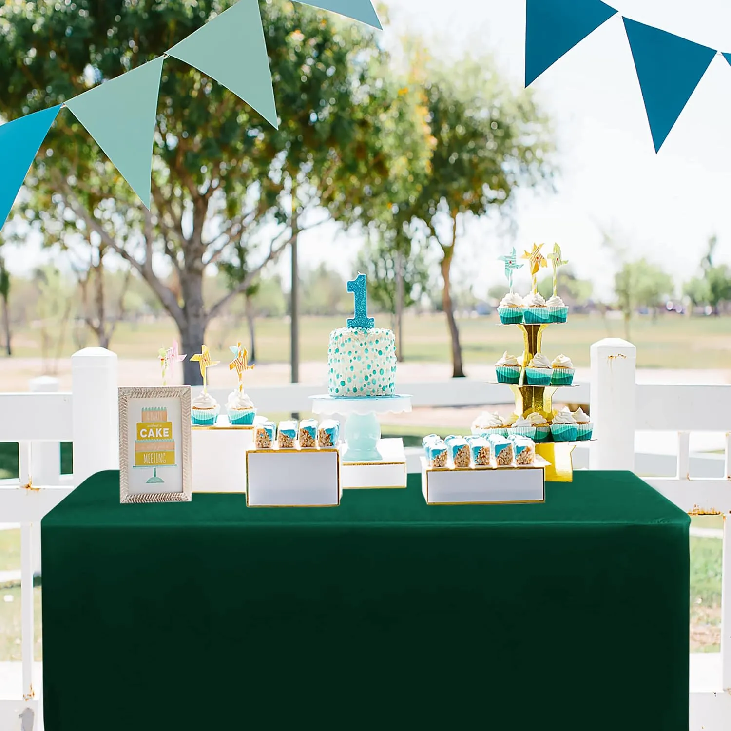 Obstal 2 Pack Blackish Green Table Cloths for 4 Foot Rectangle Tables - Water Resistant Washable Fabric Polyester Rectangle Table Cover Protector for Wedding, Banquet and Trade Shows