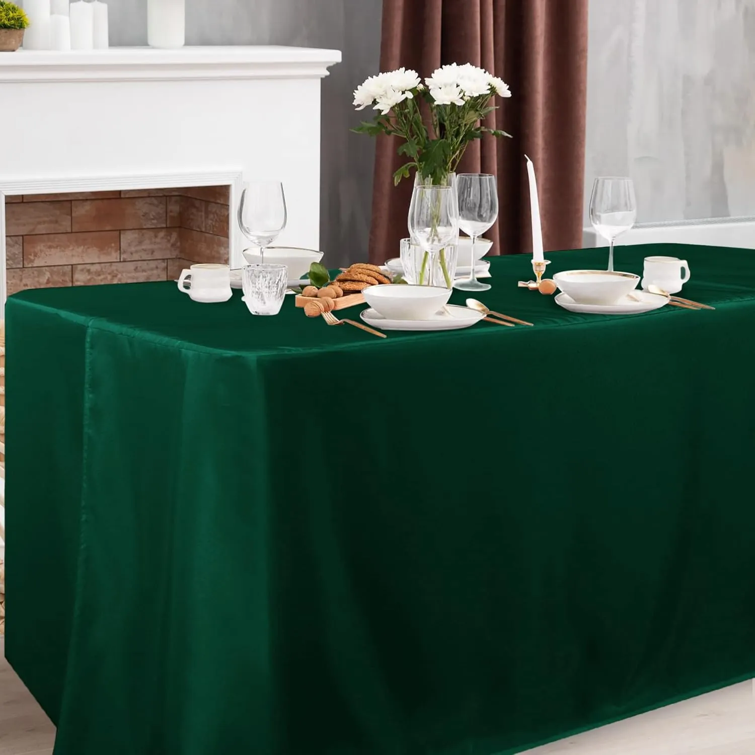 Obstal 2 Pack Blackish Green Table Cloths for 4 Foot Rectangle Tables - Water Resistant Washable Fabric Polyester Rectangle Table Cover Protector for Wedding, Banquet and Trade Shows
