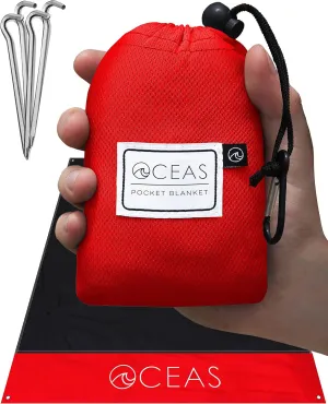 Oceas Outdoor Pocket Blanket - Ideal Sand Proof and Waterproof Picnic Blanket for Beach, Hiking, and Festival Use - Foldable and Compact Mat Easily Fits Into Small Portable Bag