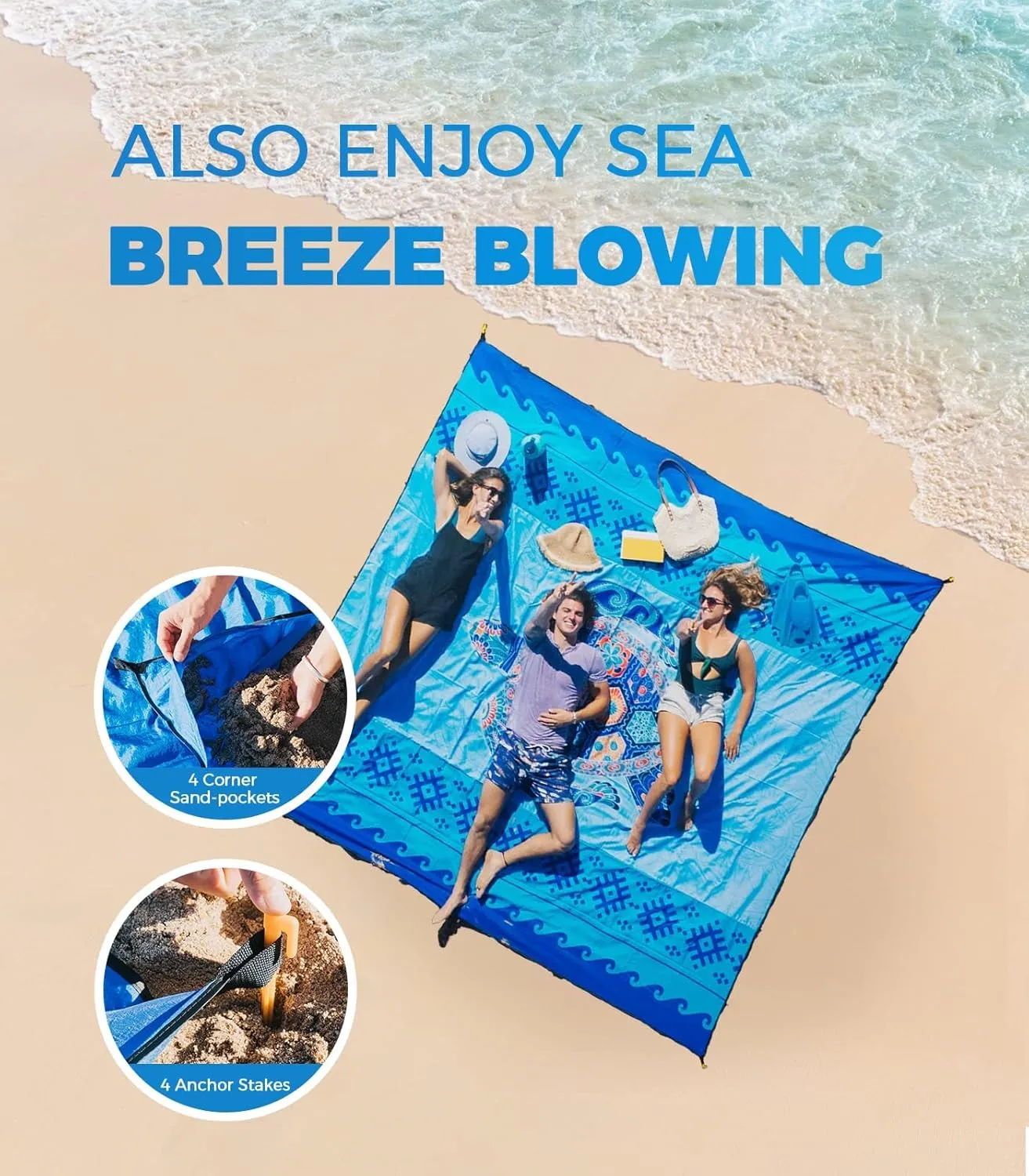 OCOOPA Beach Blanket - Sand-Free, Quick-Drying, Large & Compact - Perfect for Beach Yoga, Outdoor Music Festivals, Travel & Camping Gifts