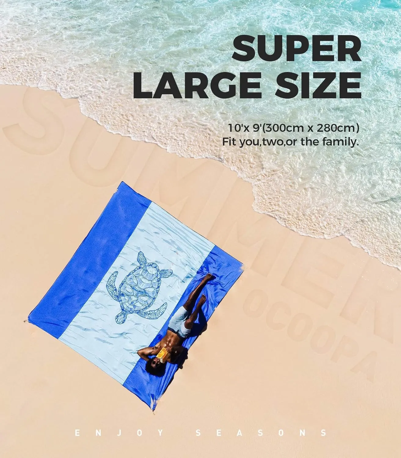 OCOOPA Beach Blanket Waterproof Sandproof, 10'X 9' Extra Large, Soft and Sturdy, Sand Free, Light Weight and Portable, Perfect for Travel Camping, Picnic, Beach Vacation, Marine Life Series
