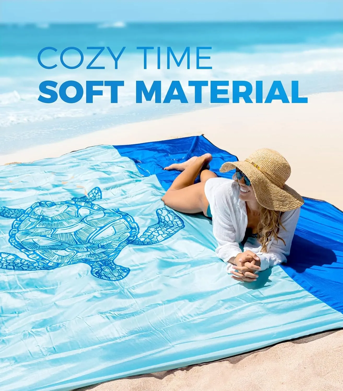 OCOOPA Beach Blanket Waterproof Sandproof, 10'X 9' Extra Large, Soft and Sturdy, Sand Free, Light Weight and Portable, Perfect for Travel Camping, Picnic, Beach Vacation, Marine Life Series