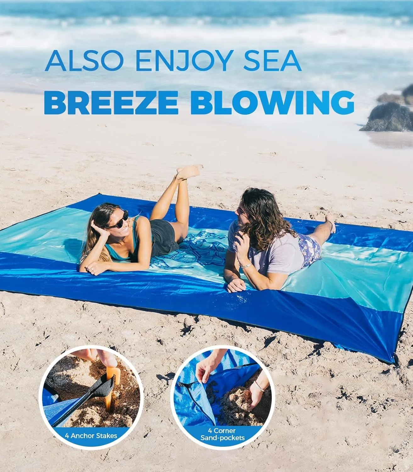 OCOOPA Beach Blanket Waterproof Sandproof, 10'X 9' Extra Large, Soft and Sturdy, Sand Free, Light Weight and Portable, Perfect for Travel Camping, Picnic, Beach Vacation, Marine Life Series