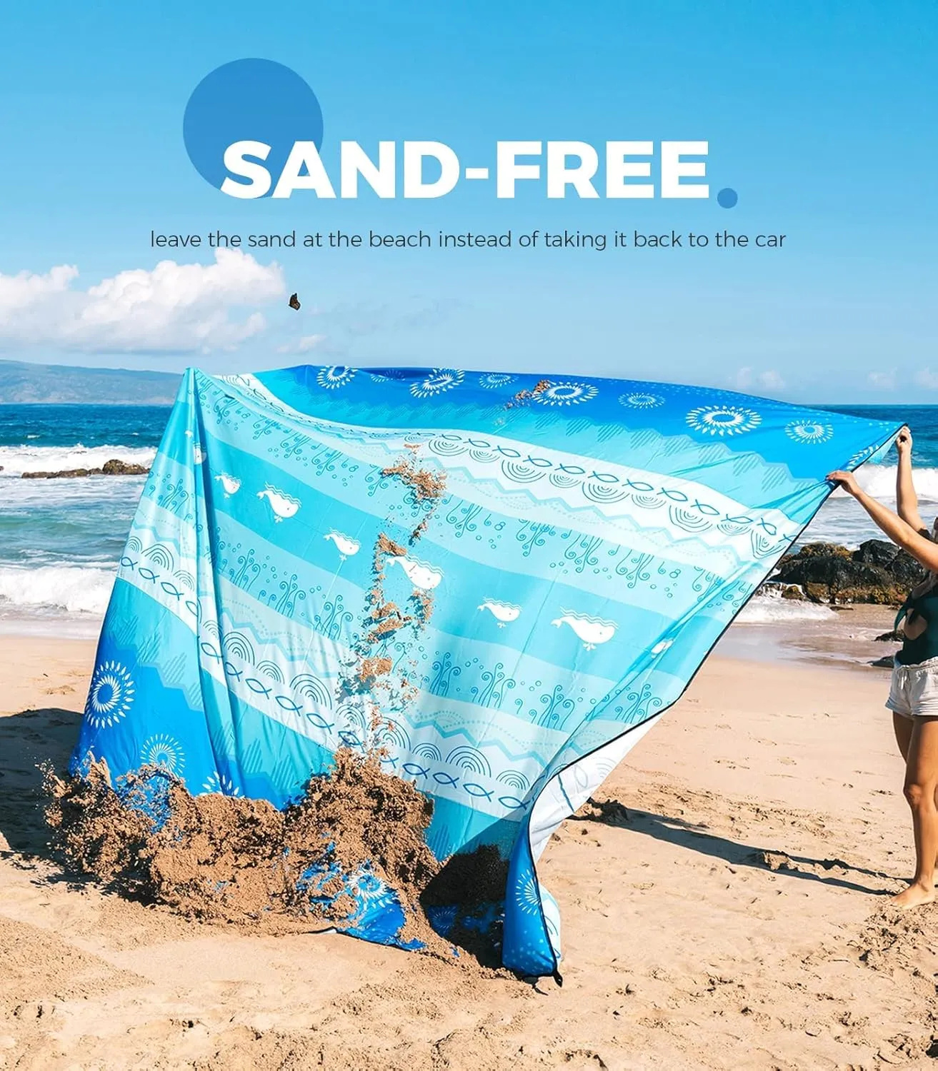 OCOOPA Diveblues Beach Blanket, Sand Free Mat Quick Drying, Large and Compact, Easy Carring, Perfect for Beach Yoga, Outdoor Music Festival, Travel Camping Gifts