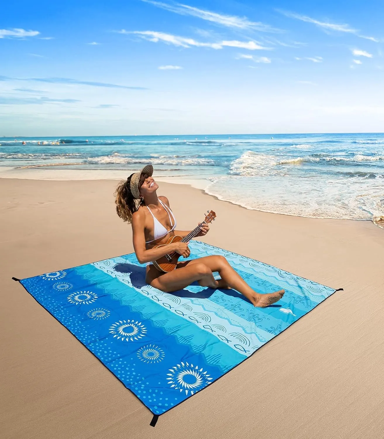 OCOOPA Diveblues Beach Blanket, Sand Free Mat Quick Drying, Large and Compact, Easy Carring, Perfect for Beach Yoga, Outdoor Music Festival, Travel Camping Gifts