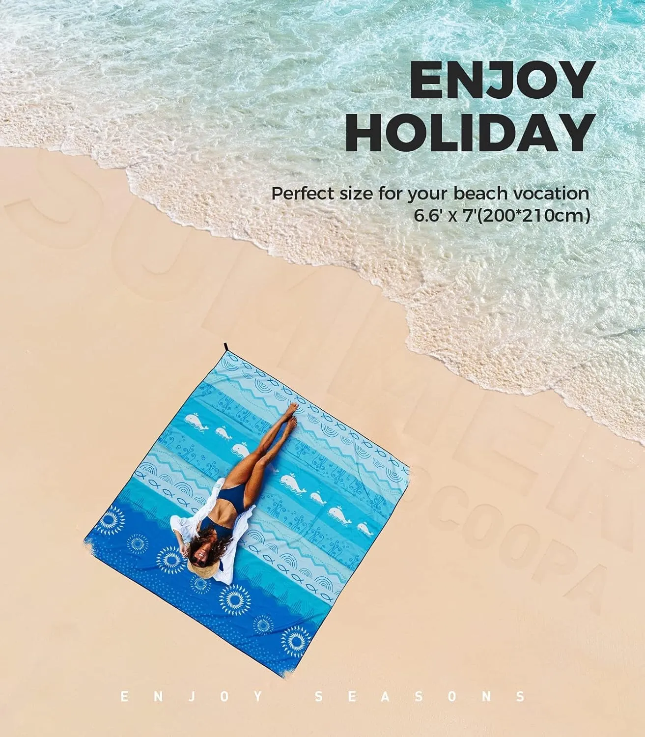 OCOOPA Diveblues Beach Blanket, Sand Free Mat Quick Drying, Large and Compact, Easy Carring, Perfect for Beach Yoga, Outdoor Music Festival, Travel Camping Gifts