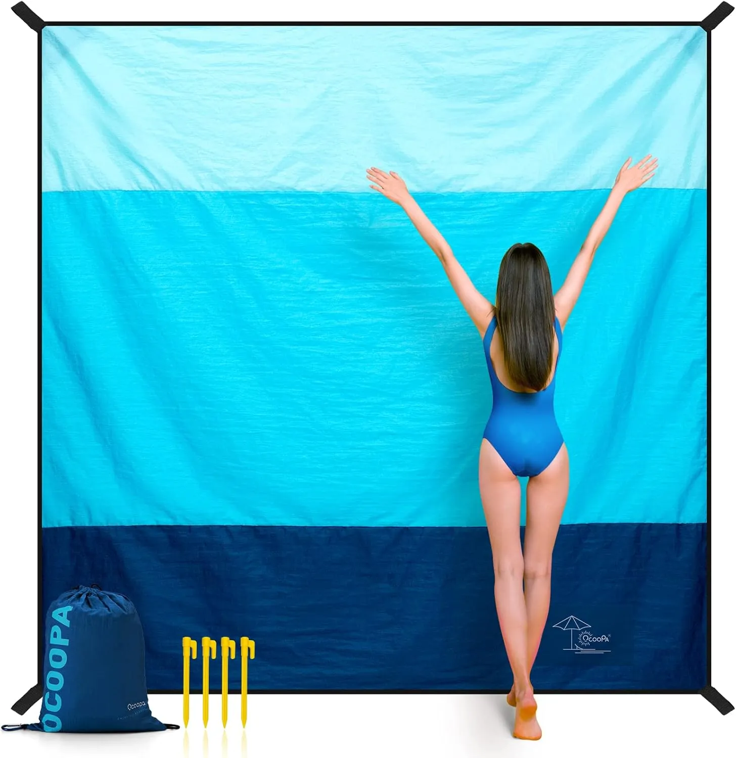 OCOOPA Extra Large Beach Blanket, Sand Free, Large Oversized Camping Mat, Comfortable Parachute Nylon, Cozy& Chic, Compact& Light, 4 Stakes&1 Travel Bag, S09