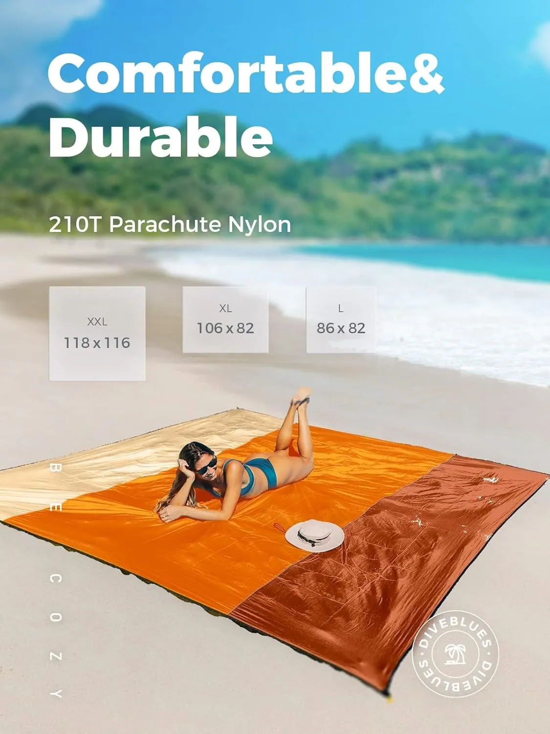 OCOOPA Extra Large Beach Blanket, Sand Free, Large Oversized Camping Mat, Comfortable Parachute Nylon, Cozy& Chic, Compact& Light, 4 Stakes&1 Travel Bag, S09