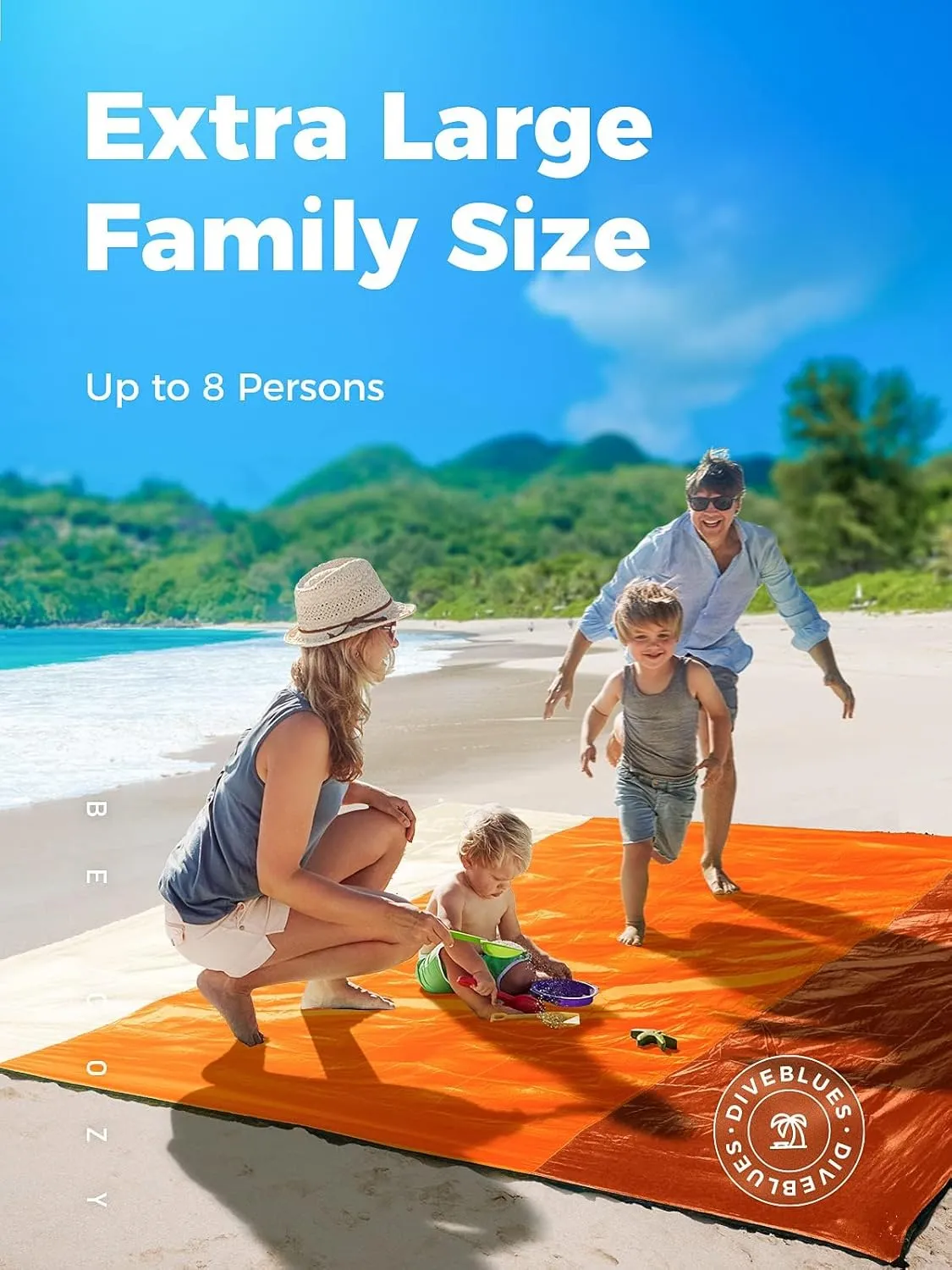 OCOOPA Extra Large Beach Blanket, Sand Free, Large Oversized Camping Mat, Comfortable Parachute Nylon, Cozy& Chic, Compact& Light, 4 Stakes&1 Travel Bag, S09