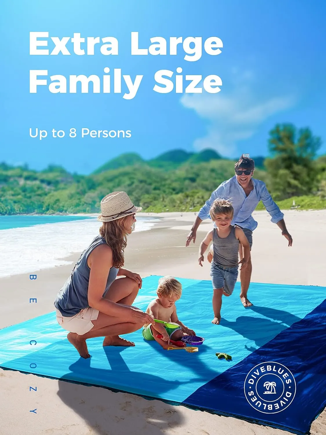 OCOOPA Extra Large Beach Blanket, Sand Free, Large Oversized Camping Mat, Comfortable Parachute Nylon, Cozy& Chic, Compact& Light, 4 Stakes&1 Travel Bag, S09