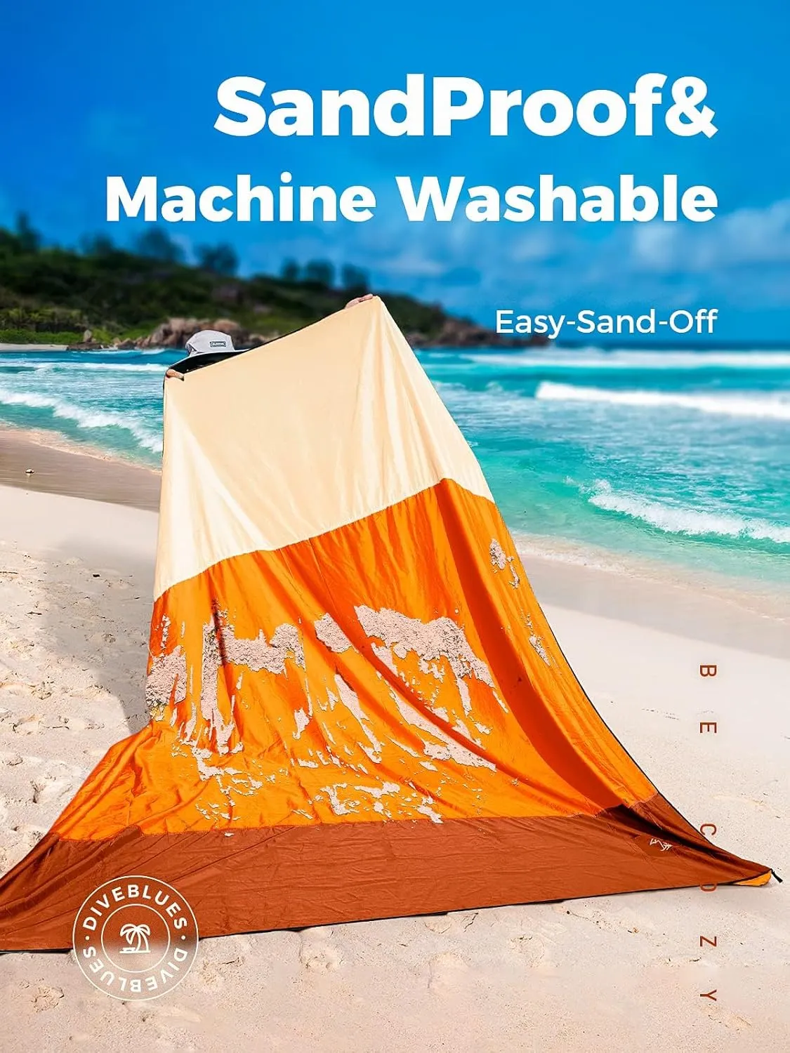 OCOOPA Extra Large Beach Blanket, Sand Free, Large Oversized Camping Mat, Comfortable Parachute Nylon, Cozy& Chic, Compact& Light, 4 Stakes&1 Travel Bag, S09