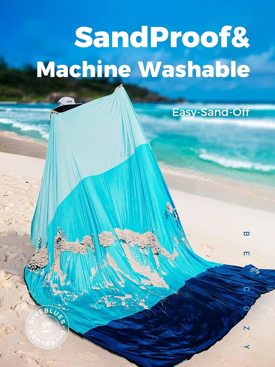 OCOOPA Extra Large Beach Blanket, Sand Free, Large Oversized Camping Mat, Comfortable Parachute Nylon, Cozy& Chic, Compact& Light, 4 Stakes&1 Travel Bag, S09