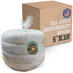 Oil Only Absorbent Boom - Oil Absorbent Booms, Absorbs Oil, Hydrocarbons & Repels Water, Oil Boom with Linking Clips & Rings for Water Deployment, 5" x 10' (4 Pack)