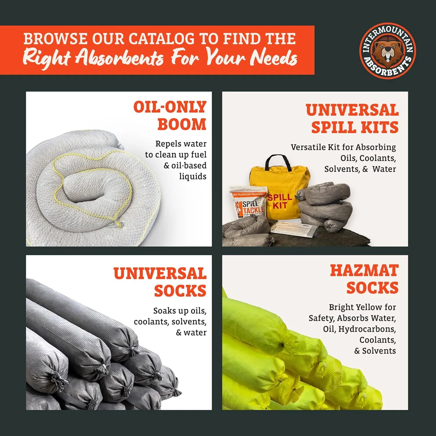 Oil Only Absorbent Boom - Oil Absorbent Booms, Absorbs Oil, Hydrocarbons & Repels Water, Oil Boom with Linking Clips & Rings for Water Deployment, 5" x 10' (4 Pack)