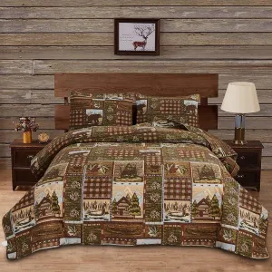 Oliven Cabin Bedding Quilt Queen/Full Size Lodge Patchwork Quilt Set Rustic Bedspread Forest Huts Bear Duck Pine Cone Coverlet Summer Lightweight Plaid Bed Cover Pillow Shams