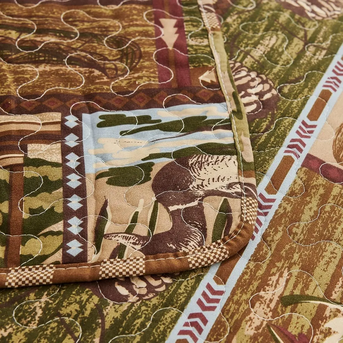 Oliven Cabin Bedding Quilt Queen/Full Size Lodge Patchwork Quilt Set Rustic Bedspread Forest Huts Bear Duck Pine Cone Coverlet Summer Lightweight Plaid Bed Cover Pillow Shams