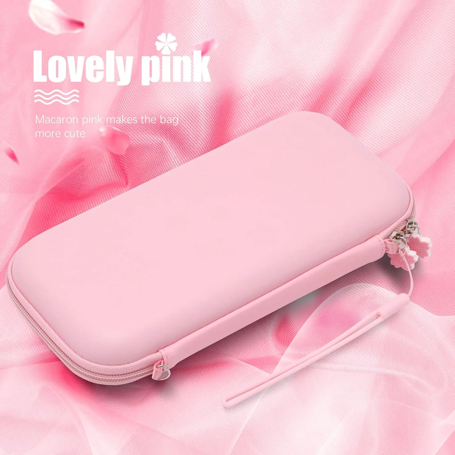 OLYGIVE Switch Pink Accessories, Carrying Case for Switch, Cute Thumb Grips, Headphone Adapter, Desktop Stand, Screen Protector, Wrist Strap and Shoulder Strap