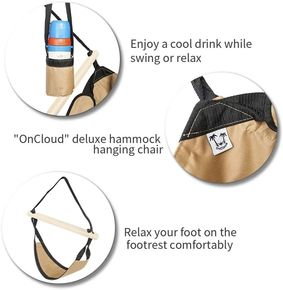 ONCLOUD Upgraded Unique Hammock Hanging Sky Chair, Air Deluxe Swing Seat with Rope (Tan)