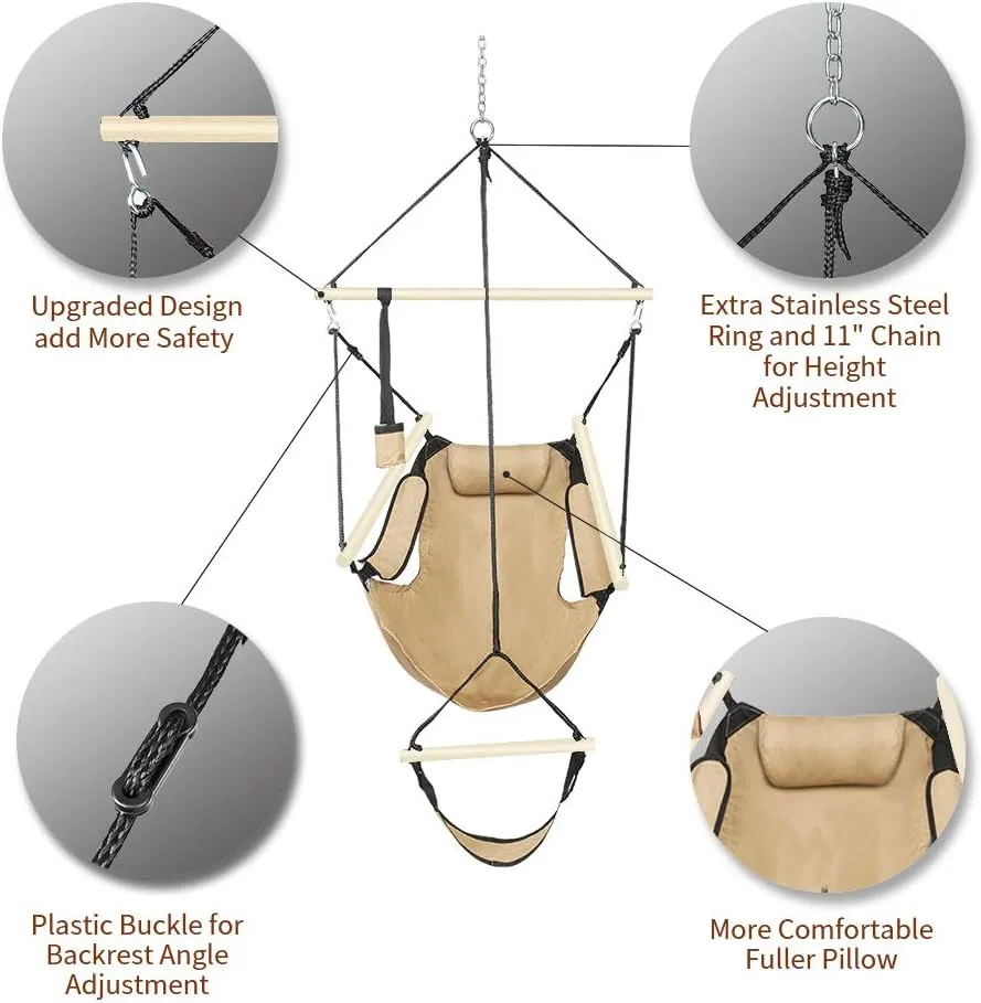 ONCLOUD Upgraded Unique Hammock Hanging Sky Chair, Air Deluxe Swing Seat with Rope (Tan)