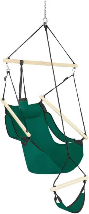 ONCLOUD Upgraded Unique Hammock Sky Chair, Air Deluxe Hanging Swing Seat with Rope Through The Bars Safer Relax with Drink Holder & Fuller Pillow Beech Wood Indoor Outdoor Patio Yard 250LBS (Green)