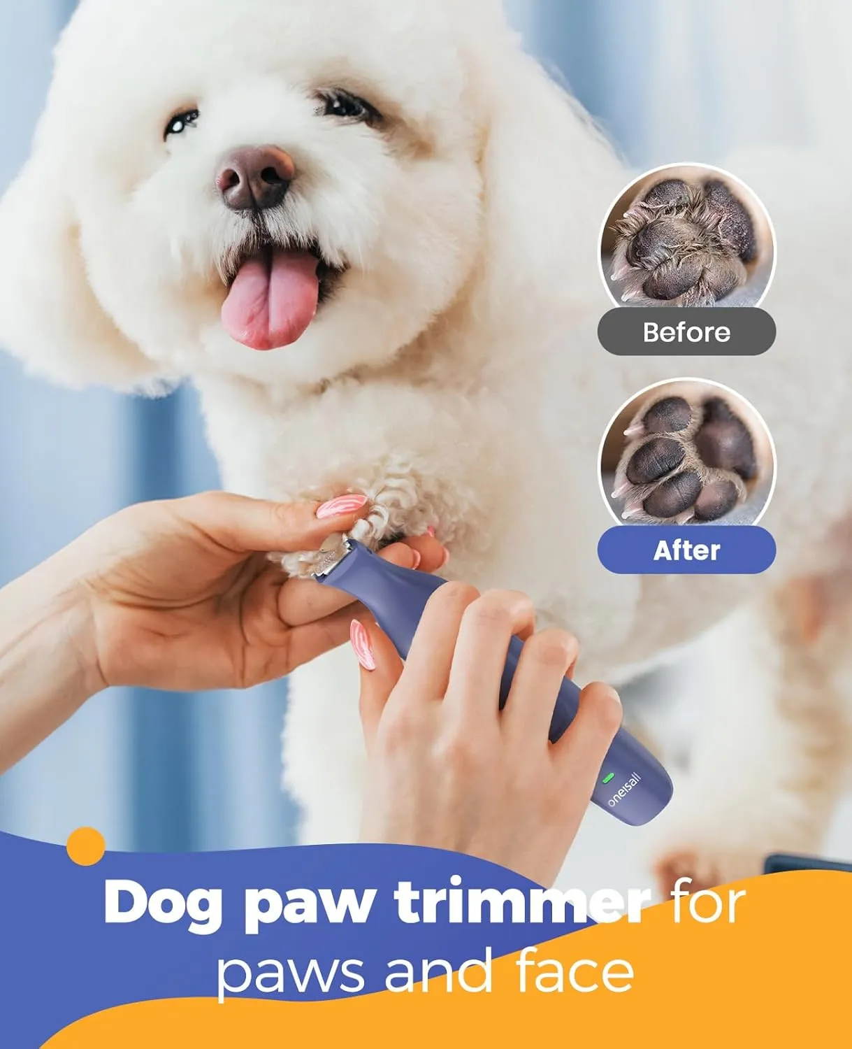 oneisall 4-in-1 Cordless Dog Grooming Kit with 2-Speed Clippers, Low Noise Paw Trimmer & Rechargeable Quiet Nail Grinder for Dogs and Cats （Blue）