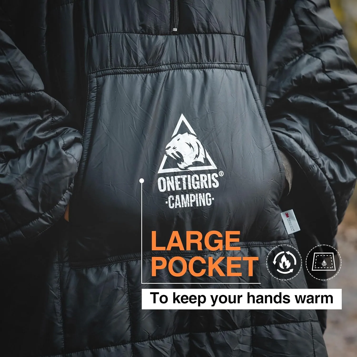 OneTigris Camping Blanket Honcho Poncho with 3M Thinsulate Insulation,Wearable Sleeping Bag Poncho for Camping Large Ultralight Water-Resisitant Warm Wearable Blanket for Outdoor Camping,Hiking