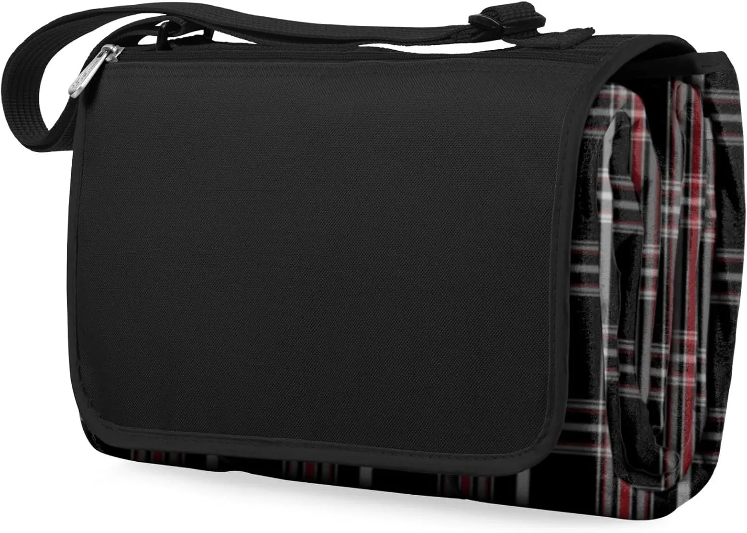 ONIVA - a Picnic Time brand - Tote XL Outdoor Picnic , Beach, Camping Blanket, (Black Tartan Pattern with Black Flap)
