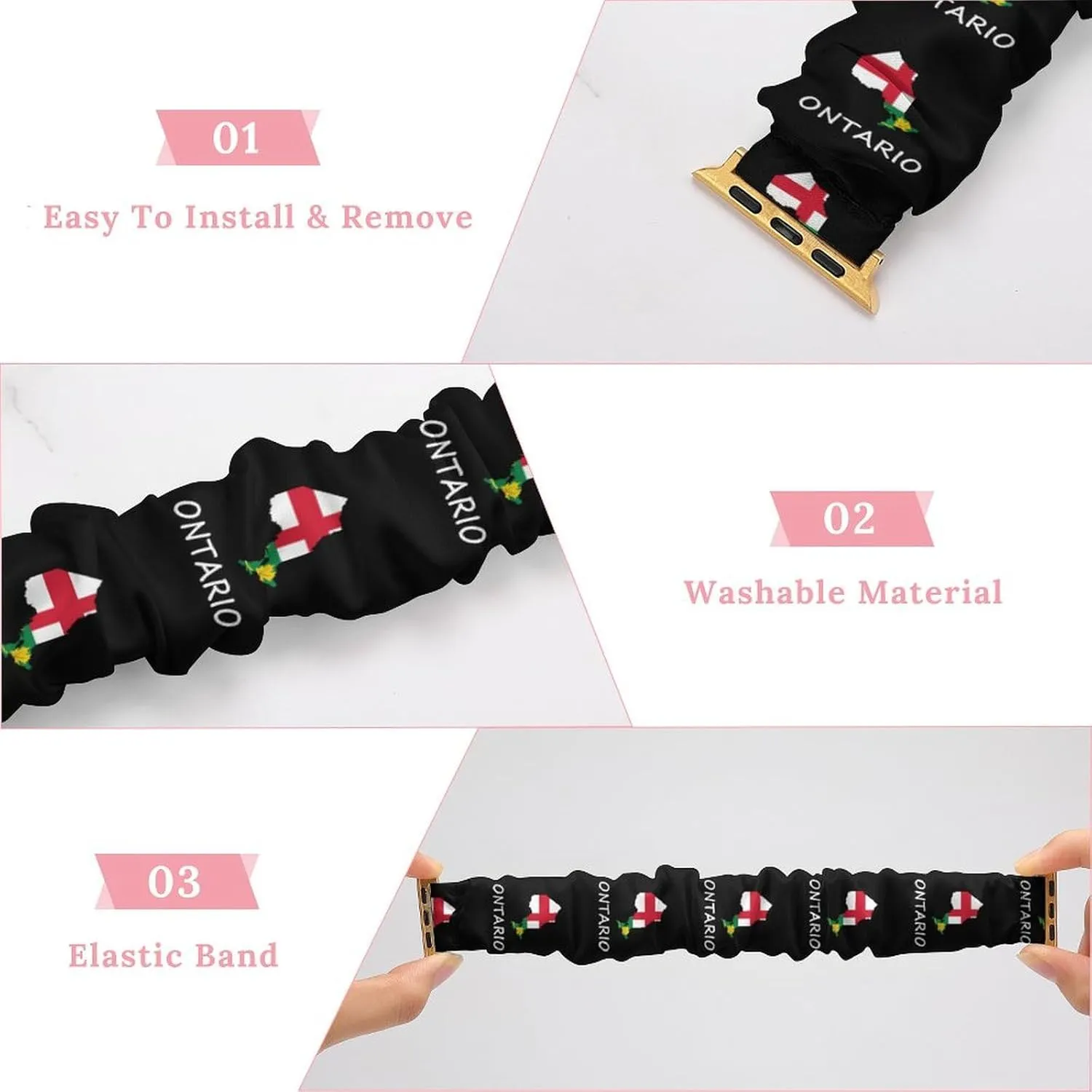 Ontario Flag Canada Canadian Fashion Watch Strap Scrunchies Wristbands Compatible With IWatch Series