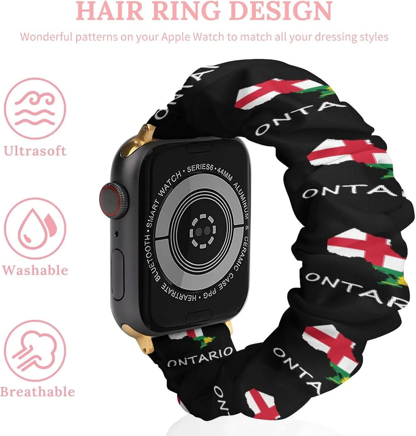 Ontario Flag Canada Canadian Fashion Watch Strap Scrunchies Wristbands Compatible With IWatch Series