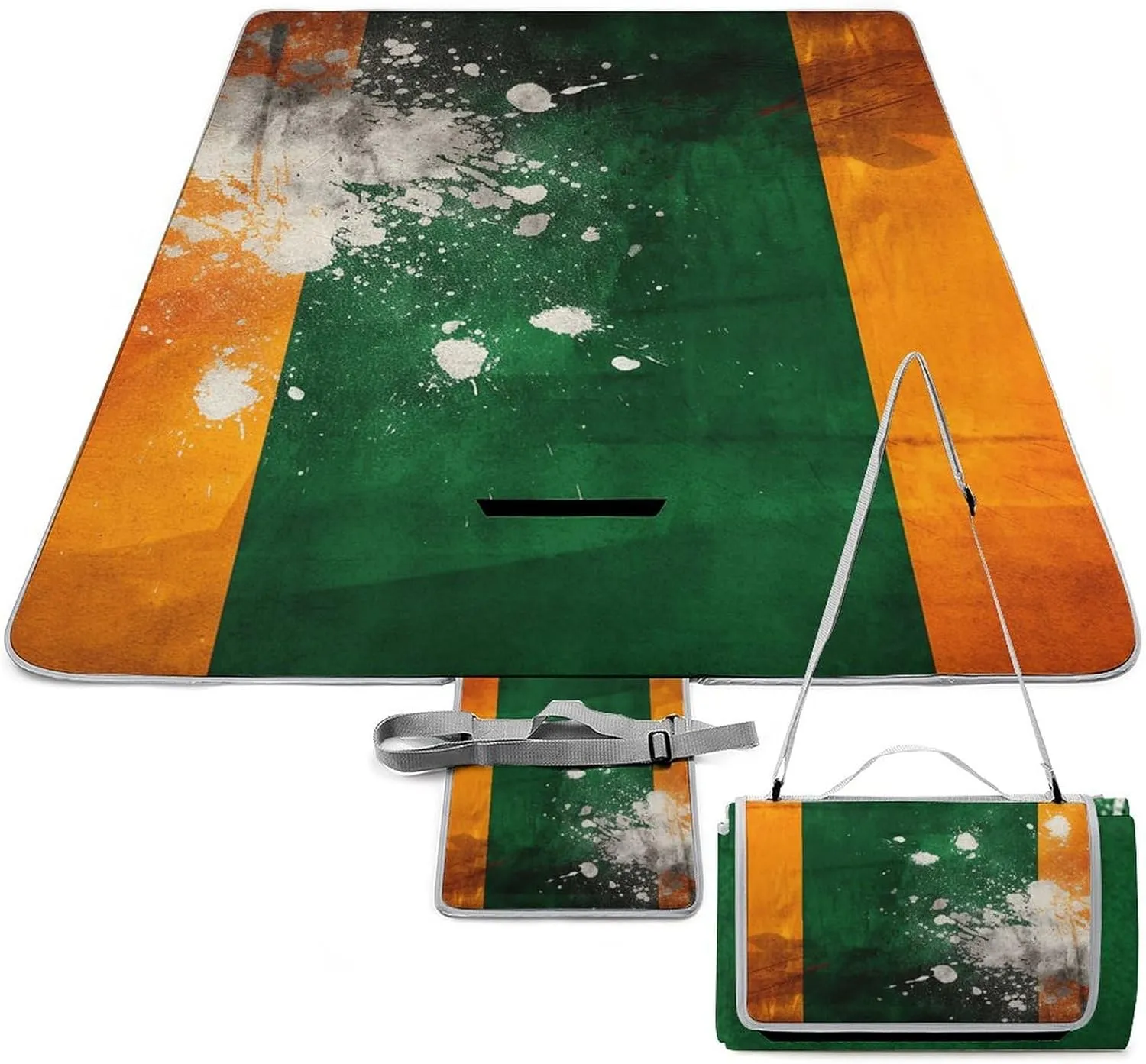 Orange and Green Pattern Picnic Blanket Outdoor, Oversized Beach Blanket, Foldable Lightweight Waterproof Sand Cushion Suitable for Beaches, Camping Grasslands Mat