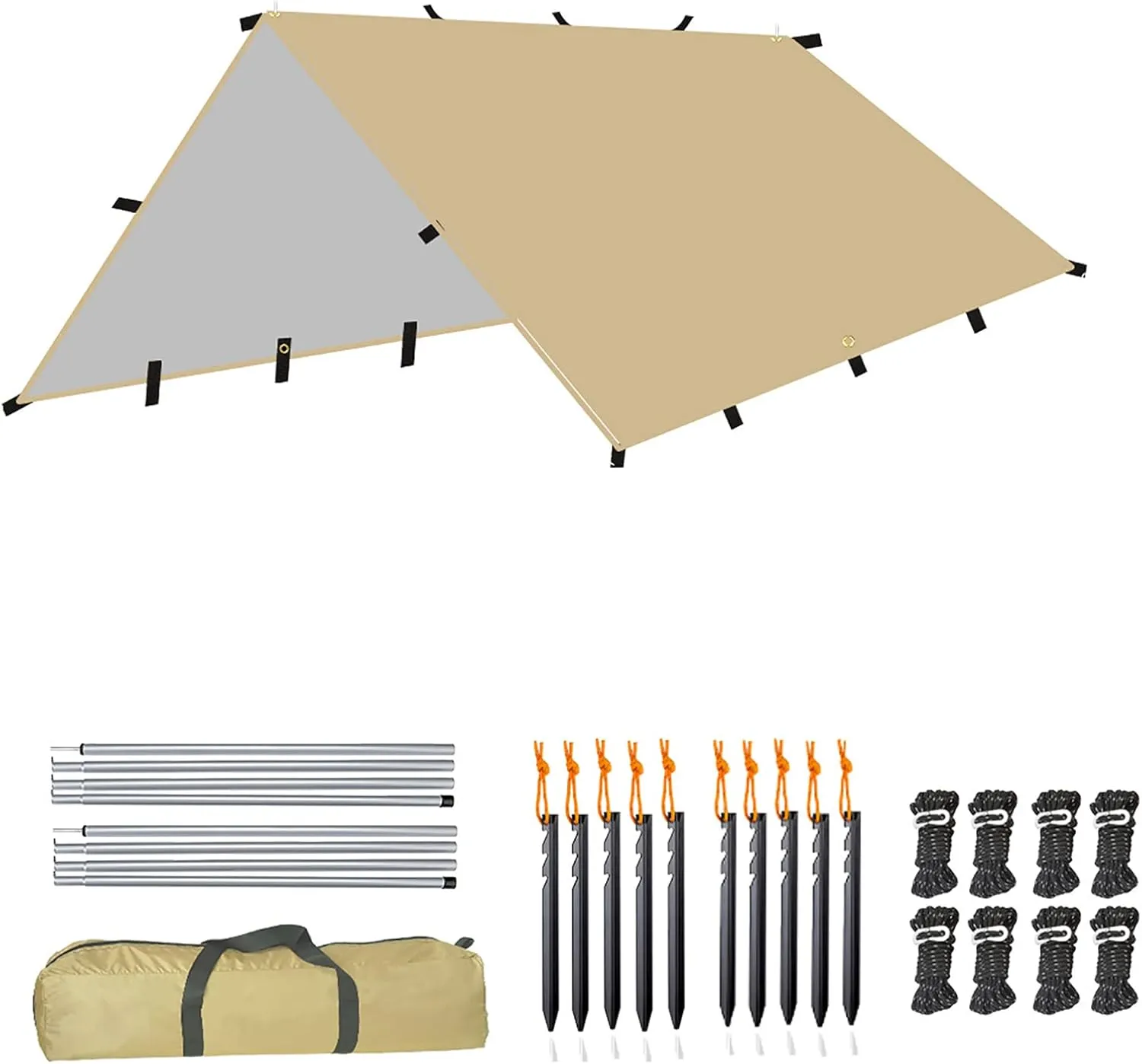 Outdoor Awning Canopy, 3x3m Waterproof Camping Tarp Tent, Shade Ground Mat, Garden Sunsn Shade, Ultralight Portable Camping Tarps for Hammock, Outdoor Activities