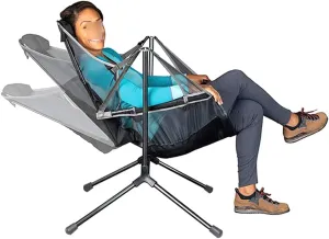 Outdoor Camping Chairs Beach Chairs for Adults Portable Folding Hammock with Cup Holder & Pillow Adjustable Aluminum Alloy Outdoor Rocking Chair Relaxation Recliner (Color : Gray)