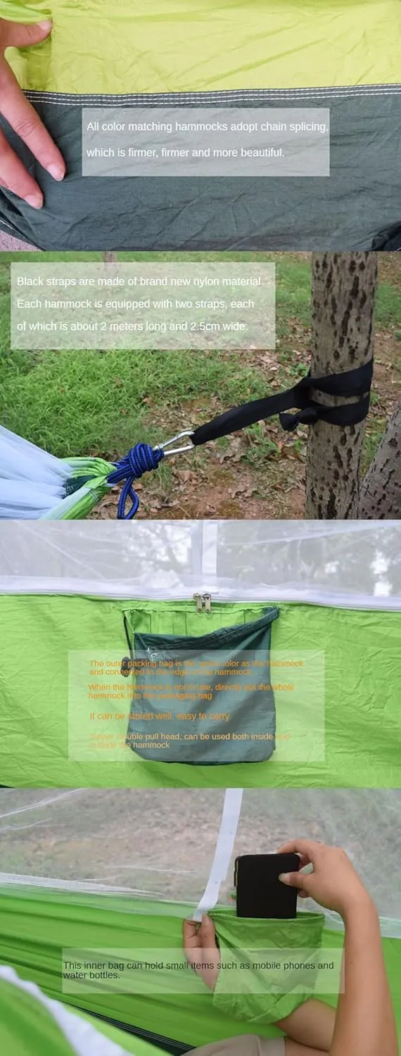 Outdoor Camping Hammock Portable Hammock for Camping, Camping Furniture, Indoor Dormitory and Outdoor Patio (Dark Green with Fruit Green)