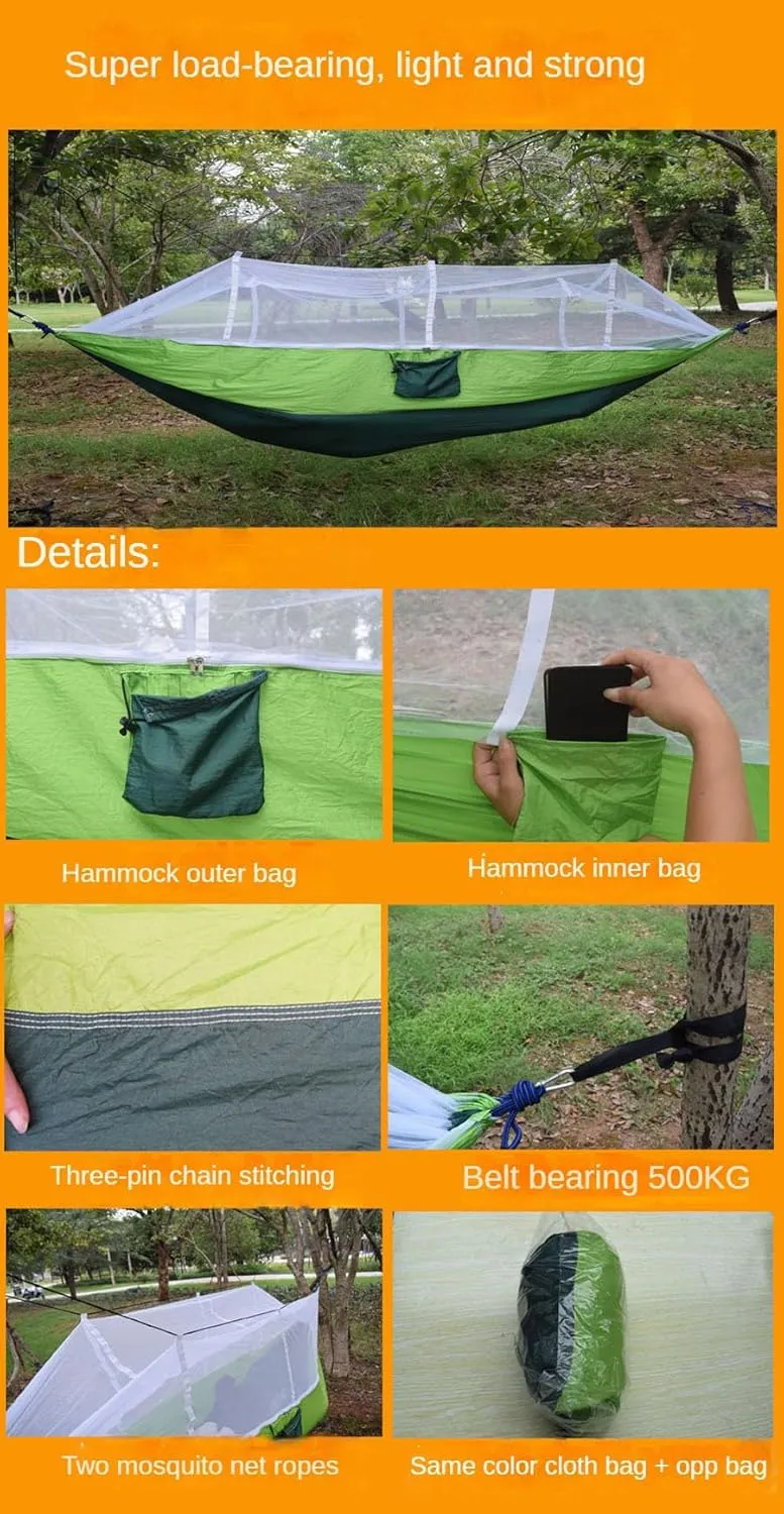 Outdoor Camping Hammock Portable Hammock for Camping, Camping Furniture, Indoor Dormitory and Outdoor Patio (Dark Green with Fruit Green)