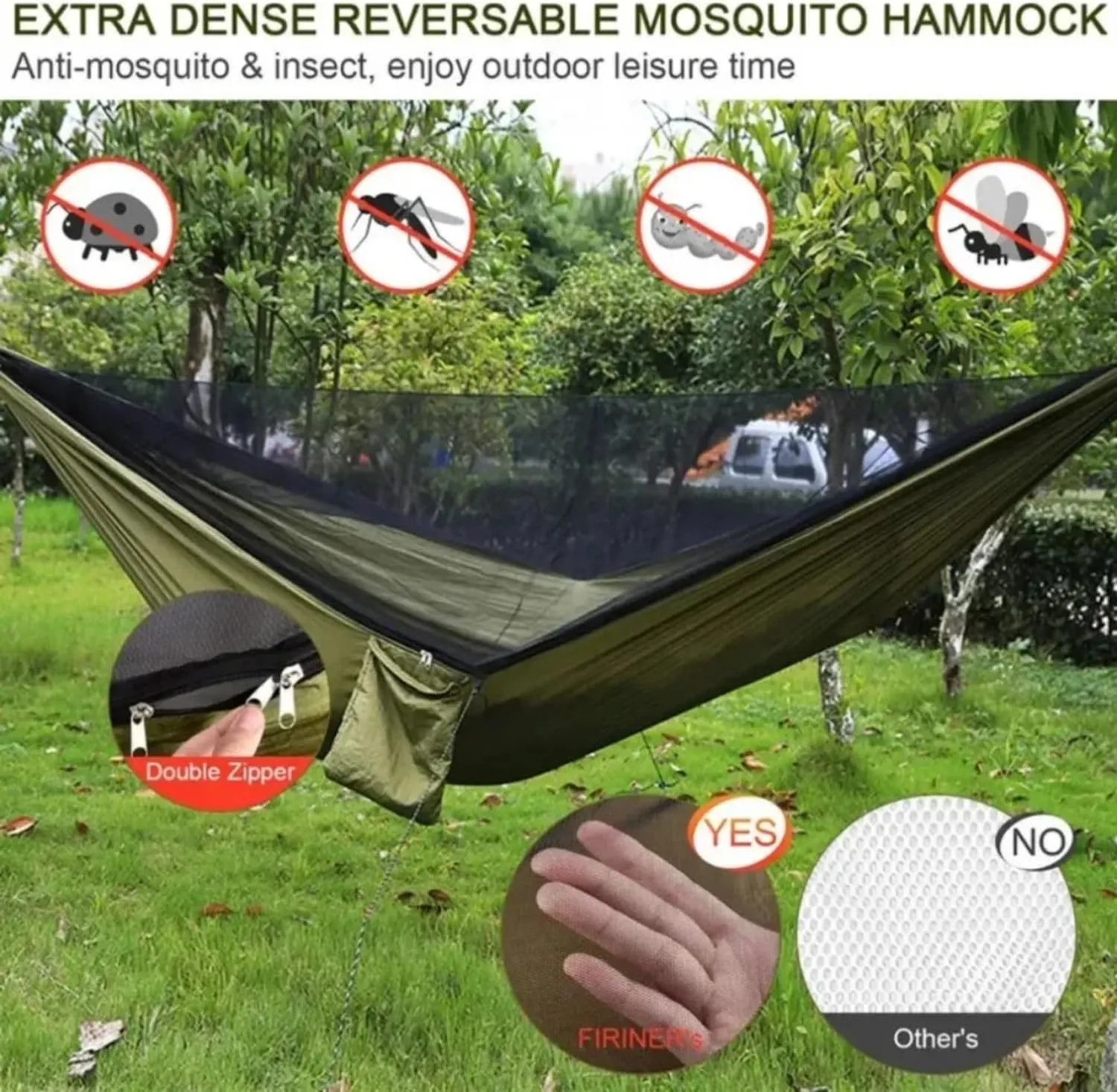 Outdoor Camping Hammock with Mosquito Net Lightweight Hanging Hammocks High Strength Parachute Fabric Hanging Bed Net 250x120cm