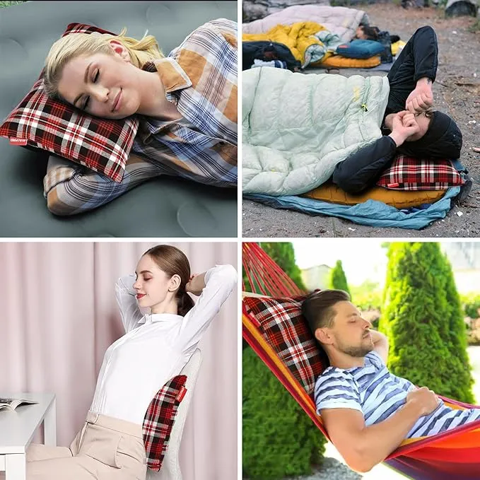 Outdoor Camping Pillow Lightweight, Compressible, Flannel Travel Pillow Cases, Washable Removable Pillow Cover Camping and Backpacking Red