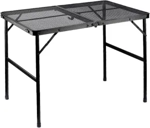 Outdoor Camping Table,Portable Foldable Table Height Adjustable,Aluminum Alloy Heat Resistant Picnic Table with Mesh and Side Pockets,Cook Station for Picnic,Camping,Beach,Barbecue (Black)