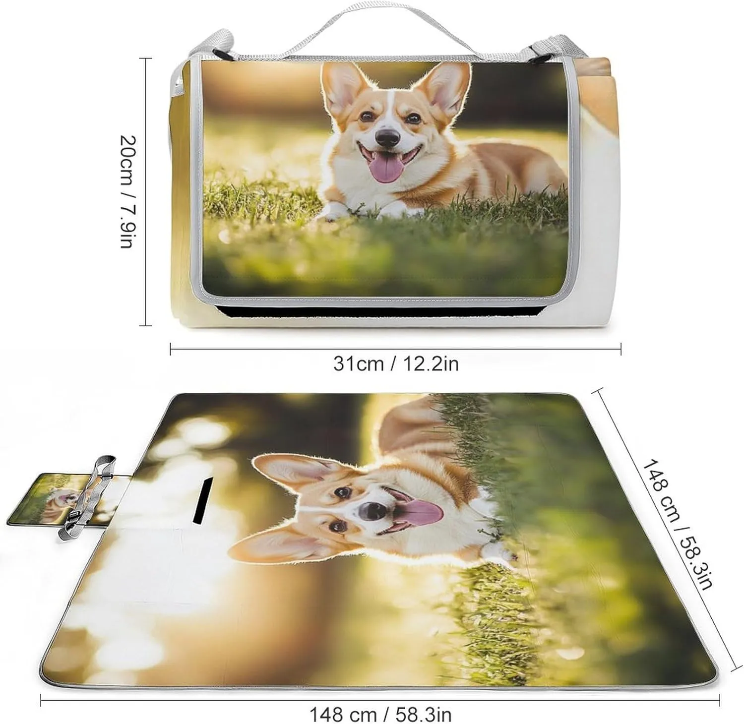 Outdoor Foldable Waterproof Mat for Unisex, Portable Welsh Corgi Puppy Picnic Blanket, Soft Blankets for Park Travel Grass Beach Camping