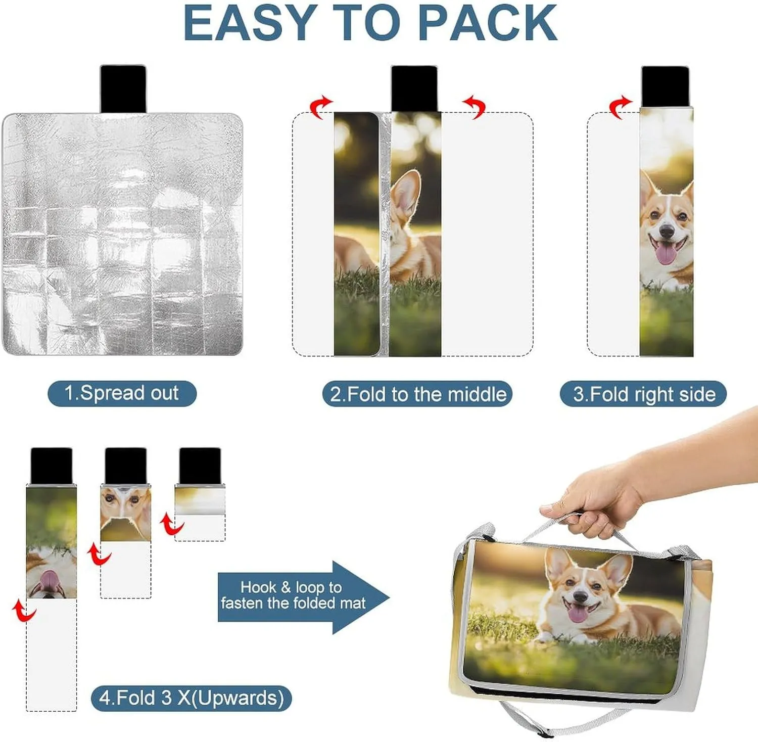 Outdoor Foldable Waterproof Mat for Unisex, Portable Welsh Corgi Puppy Picnic Blanket, Soft Blankets for Park Travel Grass Beach Camping