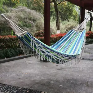 Outdoor Folding Camping Woven Canvas Swing Tassel Hammock (Blue)