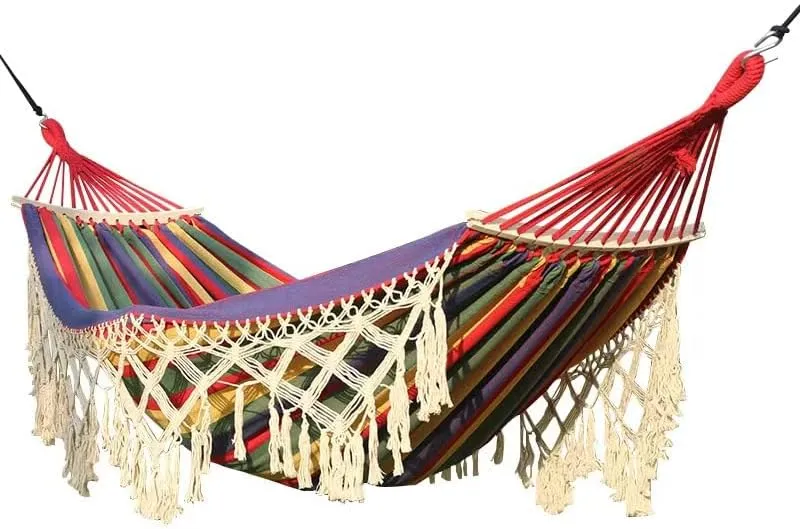 Outdoor Folding Camping Woven Canvas Swing Tassel Hammock (Blue)