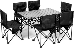 Outdoor Folding Picnic Tables and airs, Foldable Camping Small Picnic Table with Aluminum Roll-up Table Top Portable Fishing air Set, Easy to Assemble