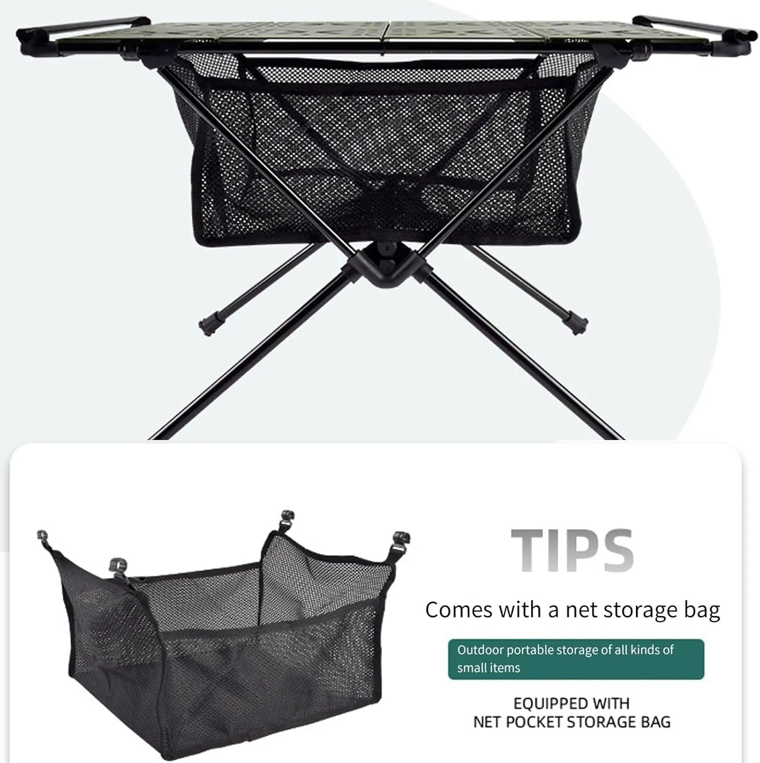 Outdoor Folding Portable Picnic Table Barbecue Camping Table with Mesh Bag Aluminum Alloy Outdoor Grill Camping Folding Table High Stability 20kg Load Portable BBQ Table Black B