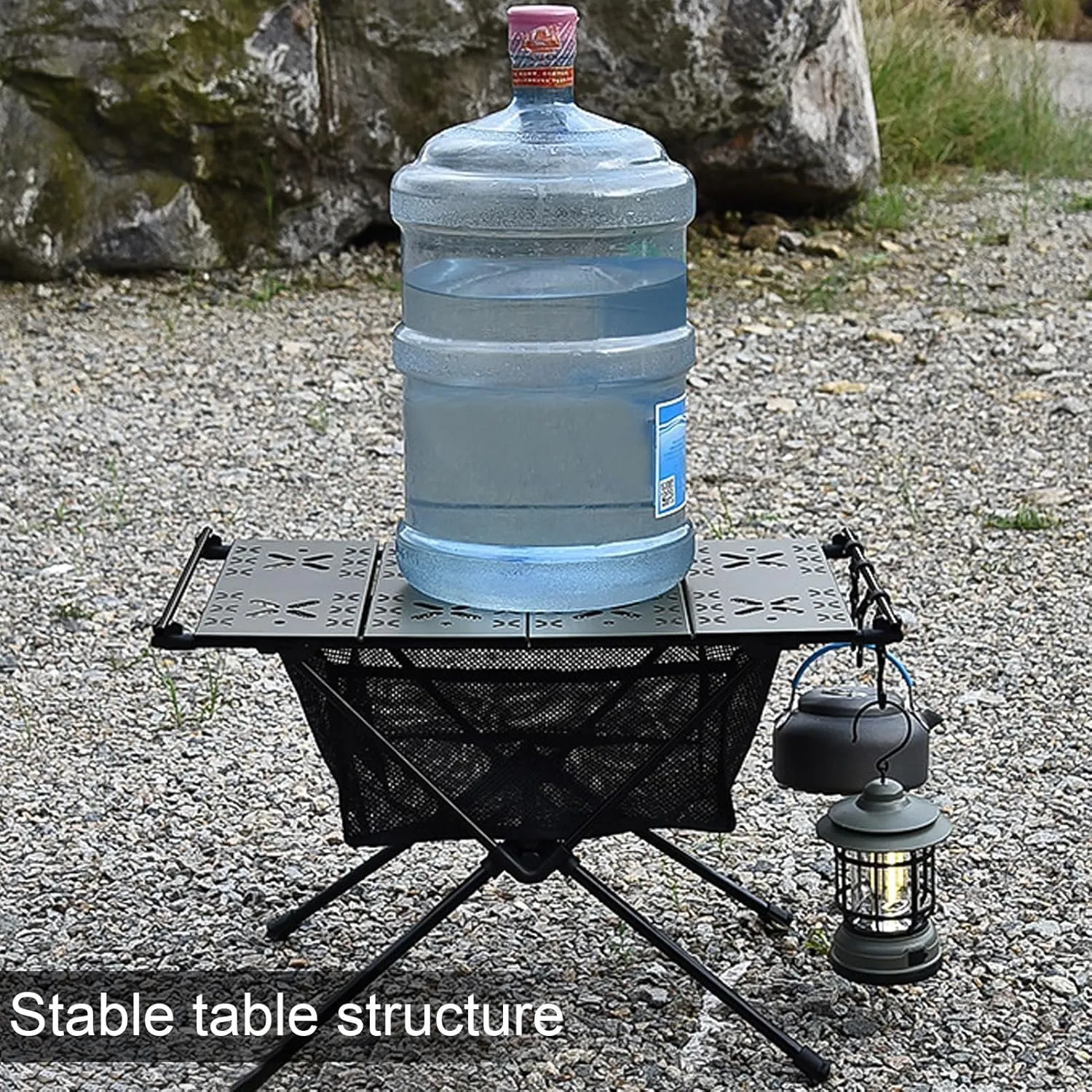 Outdoor Folding Portable Picnic Table Barbecue Camping Table with Mesh Bag Aluminum Alloy Outdoor Grill Camping Folding Table High Stability 20kg Load Portable BBQ Table Black B