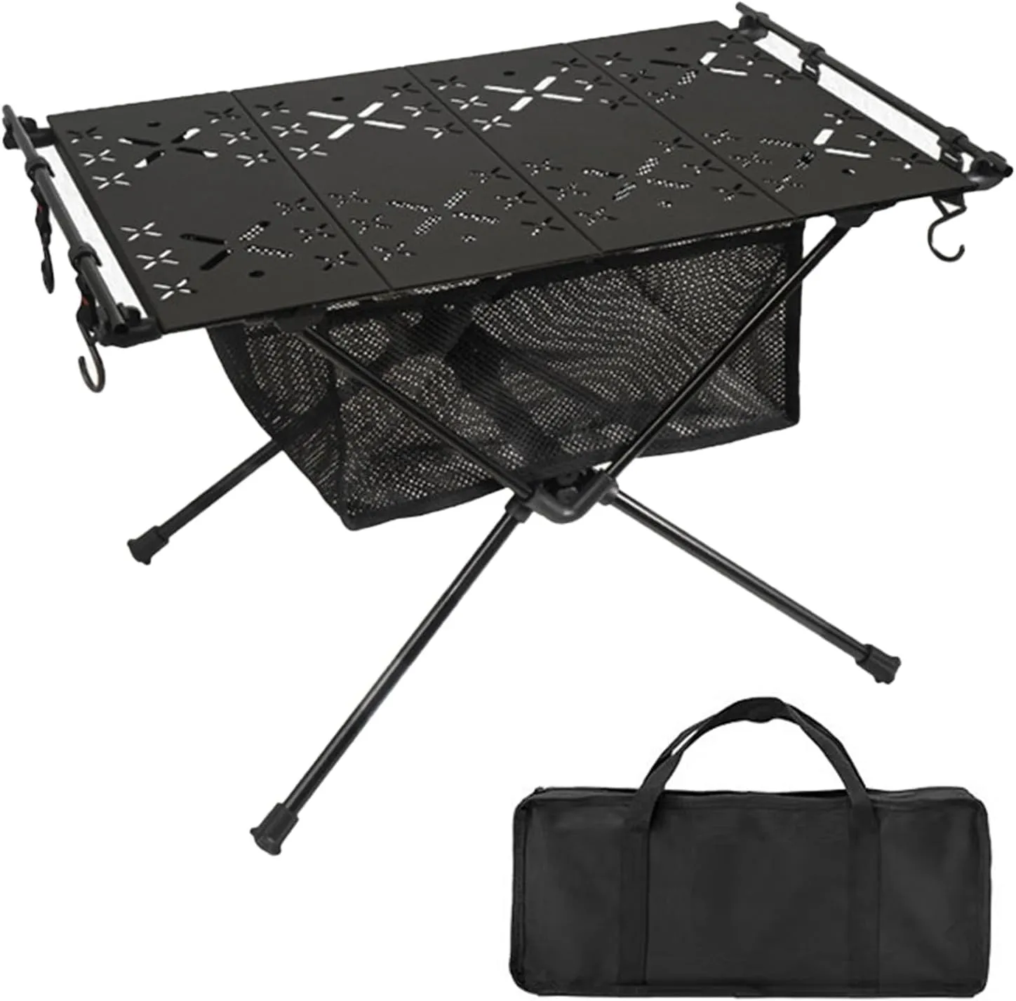 Outdoor Folding Portable Picnic Table Barbecue Camping Table with Mesh Bag Aluminum Alloy Outdoor Grill Camping Folding Table High Stability 20kg Load Portable BBQ Table Black B