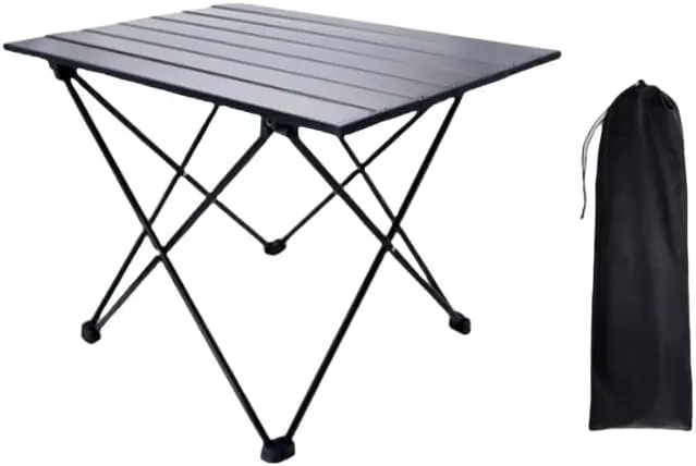 Outdoor Folding Table Lightweight Compact Aluminum Camping Table Roll Up Top 4 Person Portable Picnic Square Table with Carry Bag Ideal for Picnic Cooking Beach Travel Barbecue (Medium)